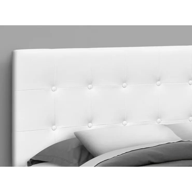 Monarch Headboard - queen size - button tufted / upholstered panel - leather-lo - White