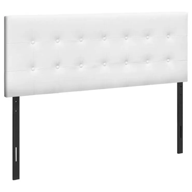 Monarch Headboard - queen size - button tufted / upholstered panel - leather-lo - White