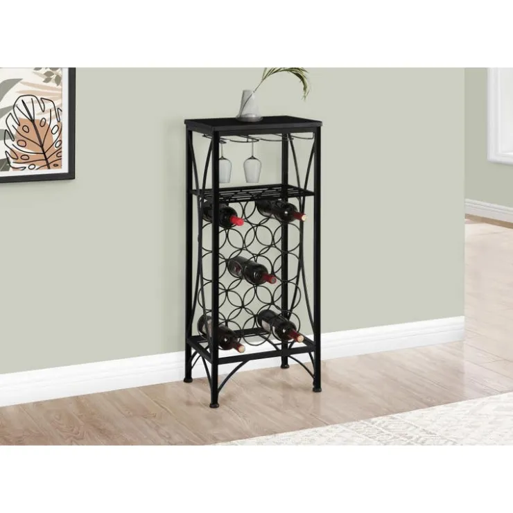 Monarch Home bar - 40"h / metal wine bottle and glass rack - Black Discount