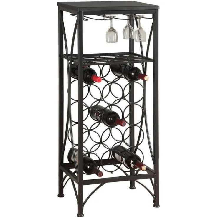 Monarch Home bar - 40"h / metal wine bottle and glass rack - Black Discount