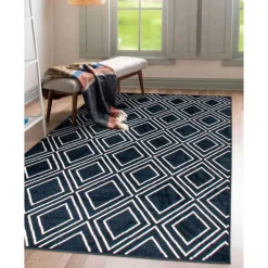 Indoor Rug - 5 x 7 Navy/White New