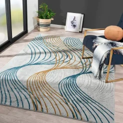 Indoor Rug - 5x8 Grey/Gold/Blue New
