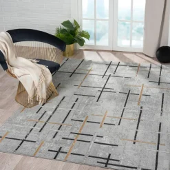Indoor Rug - 5x8 Grey/Black/Gold Outlet