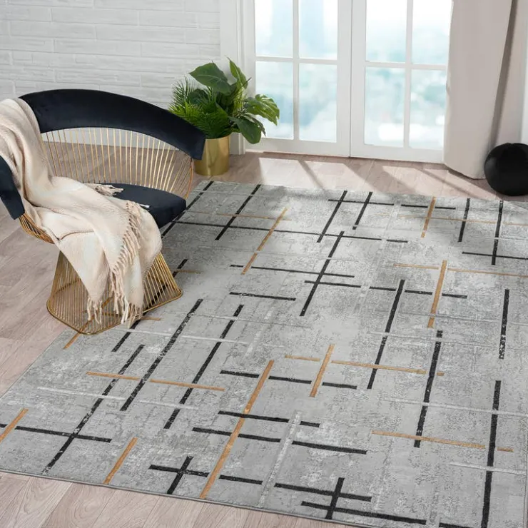 Indoor Rug - 5x8 Grey/Black/Gold Outlet