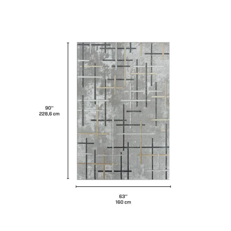 Indoor Rug - 5x8 Grey/Black/Gold Outlet