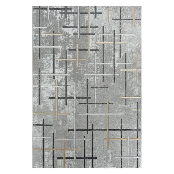 Indoor Rug - 5x8 Grey/Black/Gold Outlet
