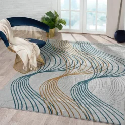 Indoor Rug - 8x10 Grey/Gold/Blue