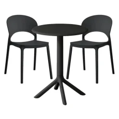 Indoor/Outdoor Resin Dining Set with Round Table and 2 Stackable Chairs – Black New