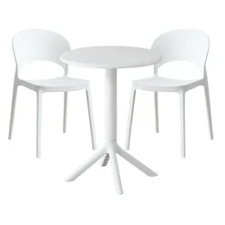 Indoor/Outdoor Resin Dining Set with Round Table and 2 Stackable Chairs – White Clearance
