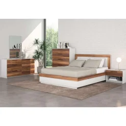 King Bed (78'') WHITE/WALNUT Outlet