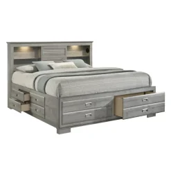 King Bed with Drawers & Multifunctional Headboard with Speakers - 78