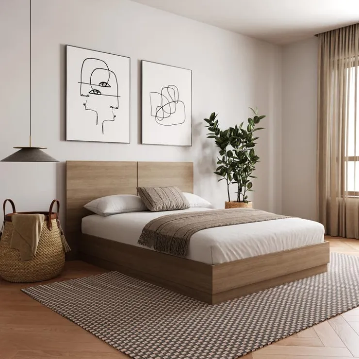 Nexera King Bed with Headboard (78") - Brown Oak Outlet