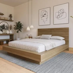 Nexera King Bed with Headboard (78") - Brown Oak Sale
