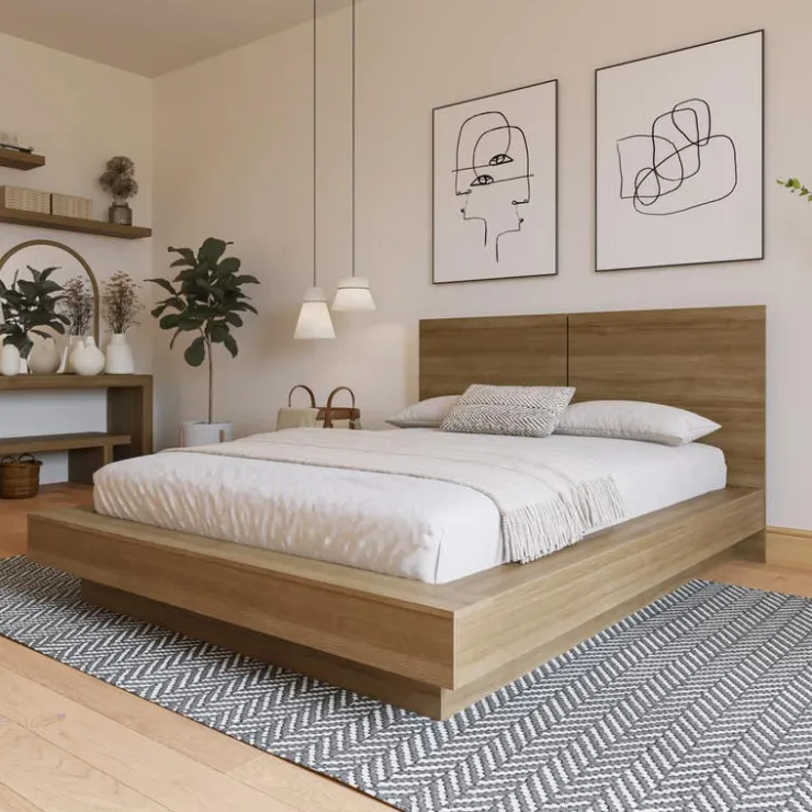 Nexera King Bed with Headboard (78") - Brown Oak Sale
