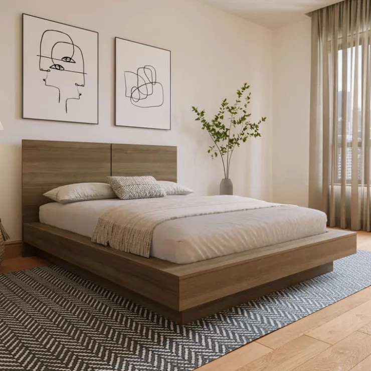 Nexera King Bed with Headboard (78") - Brown Oak Sale