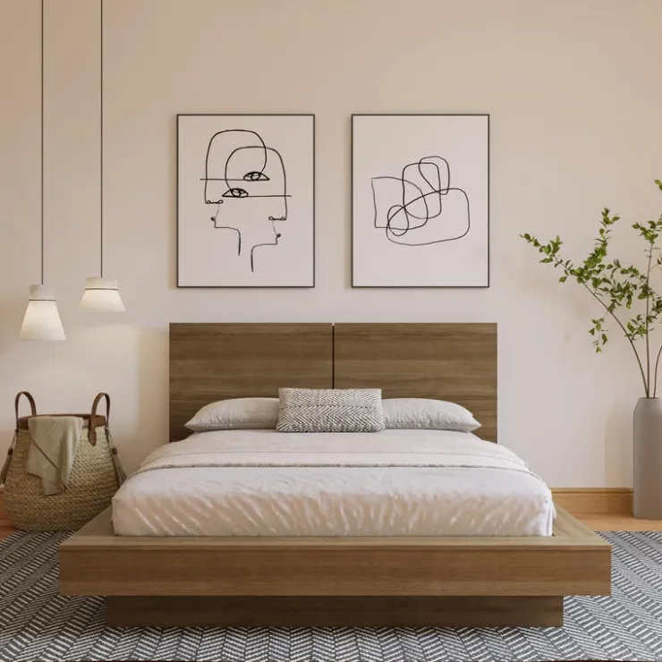 Nexera King Bed with Headboard (78") - Brown Oak Sale