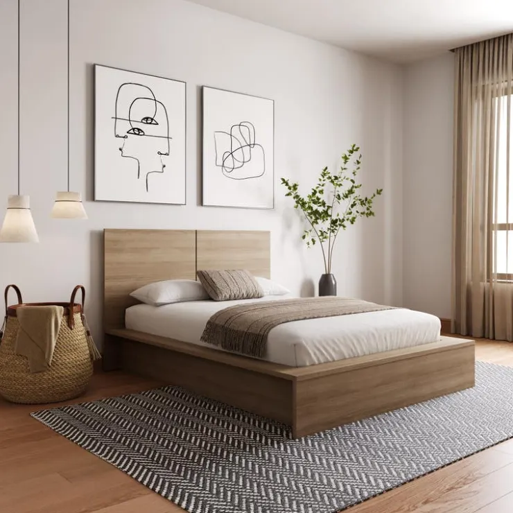 Nexera King Platform Bed with Headboard (78") - Brown Oak Clearance