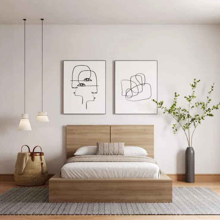 Nexera King Platform Bed with Headboard (78") - Brown Oak Clearance