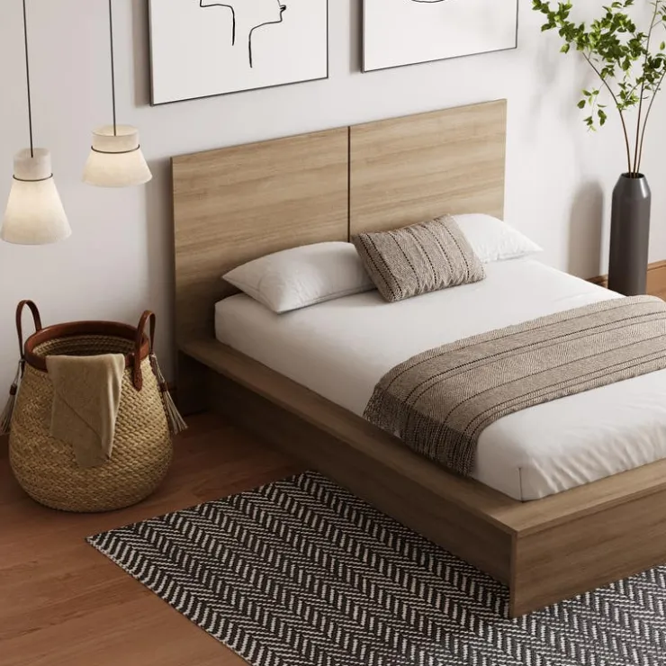 Nexera King Platform Bed with Headboard (78") - Brown Oak Clearance