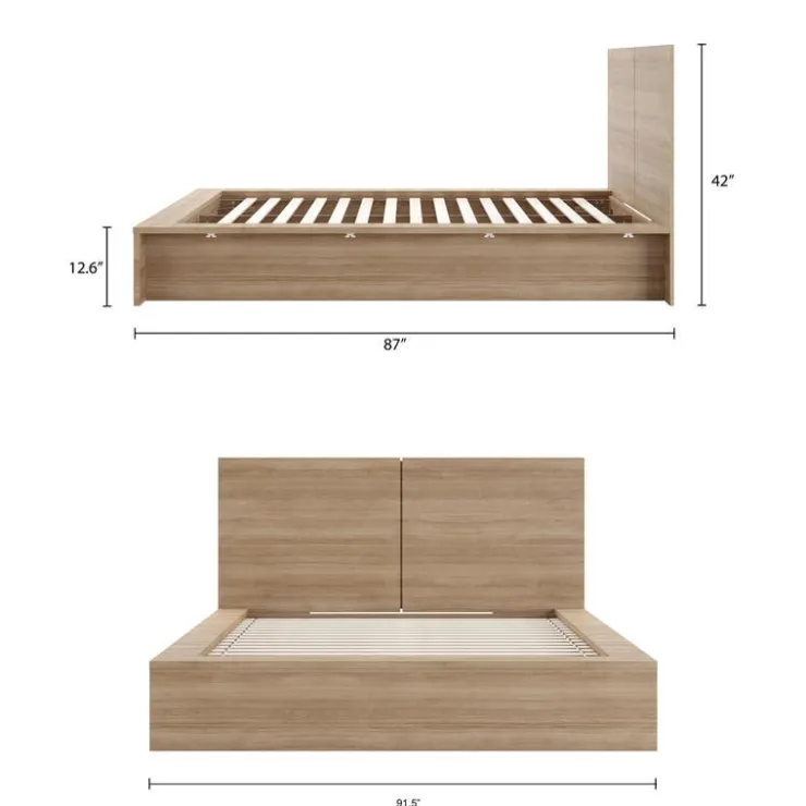 Nexera King Platform Bed with Headboard (78") - Brown Oak Clearance