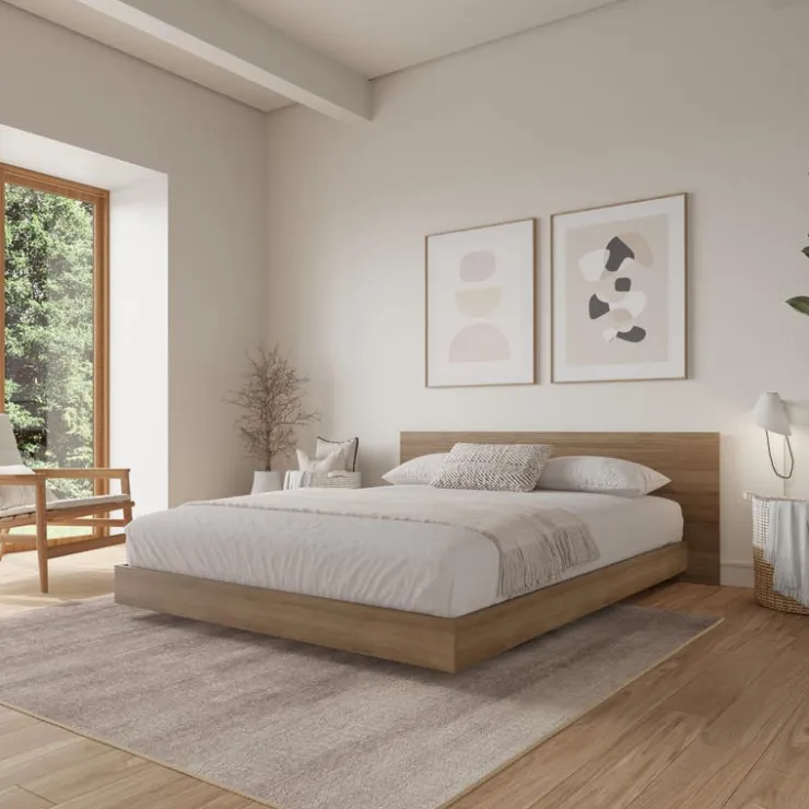 Nexera King Platform Bed with Headboard (78") - Brown oak Hot