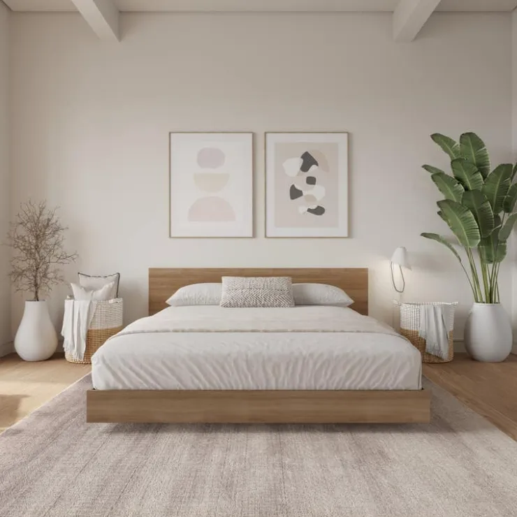 Nexera King Platform Bed with Headboard (78") - Brown oak Hot