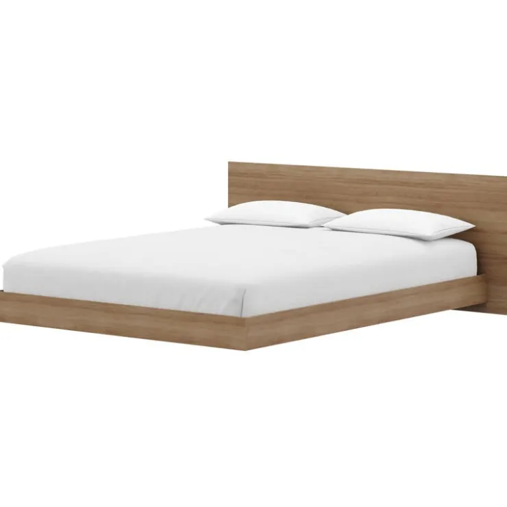 Nexera King Platform Bed with Headboard (78") - Brown oak Hot