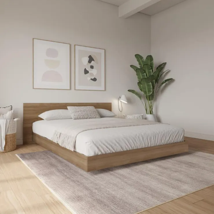 Nexera King Platform Bed with Headboard (78") - Brown oak Hot