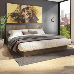 SUA-V King Platform Bed with Headboard (78") Natural