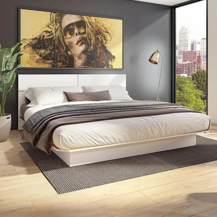 SUA-V King Platform Bed with Headboard (78") White Outlet