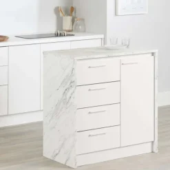 Meubles South Shore Kitchen Island - South Shore Faux White Marble and White Outlet