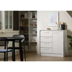 Meubles South Shore Kitchen Island - South Shore Faux White Marble and White Outlet