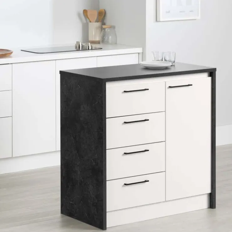 Meubles South Shore Kitchen Island - South Shore Faux Black Stone and White New