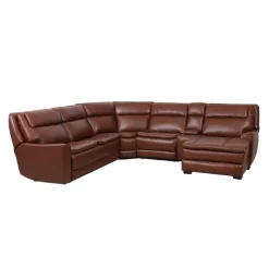 Leather Power Sectional with Massage, Heat, Audio Console & Right-Facing Chaise - 6 pcs Caramel Brown Hot