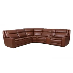 Leather Power Sectional with Massage, Heat and Audio Console - 6 pcs Caramel Brown Outlet