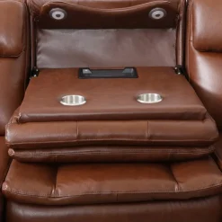 Leather Power Sectional with Massage, Heat and Audio Console - 6 pcs Caramel Brown Outlet