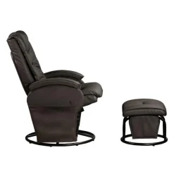 Leather Reclining Ball-Bearing Swivel Glider with Ottoman - Brown Dark Brown New