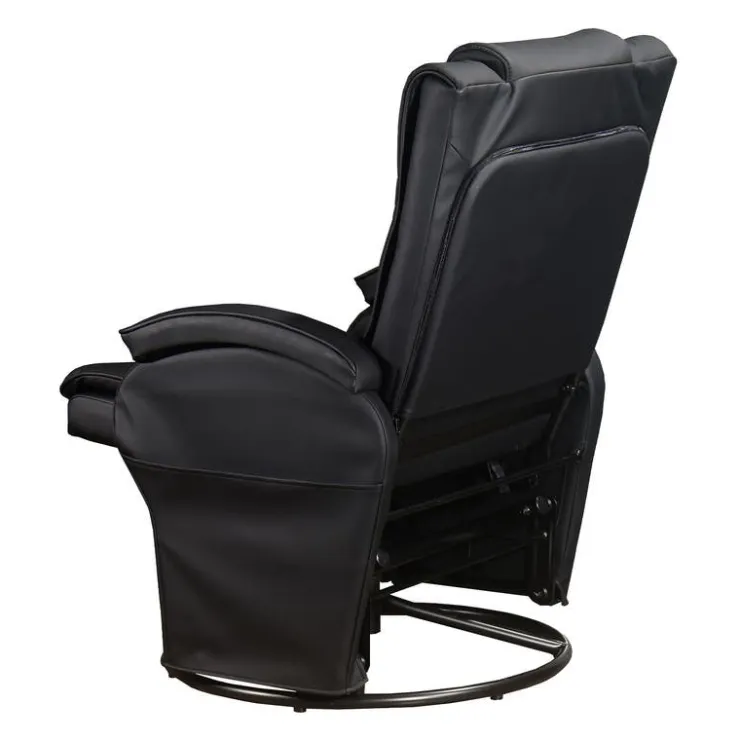 Leather Reclining Ball-Bearing Swivel Glider with Ottoman - Black