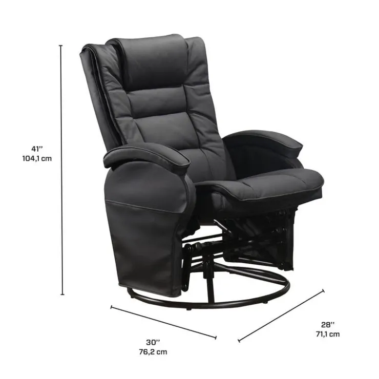 Leather Reclining Ball-Bearing Swivel Glider with Ottoman - Black