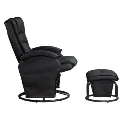Leather Reclining Ball-Bearing Swivel Glider with Ottoman - Black