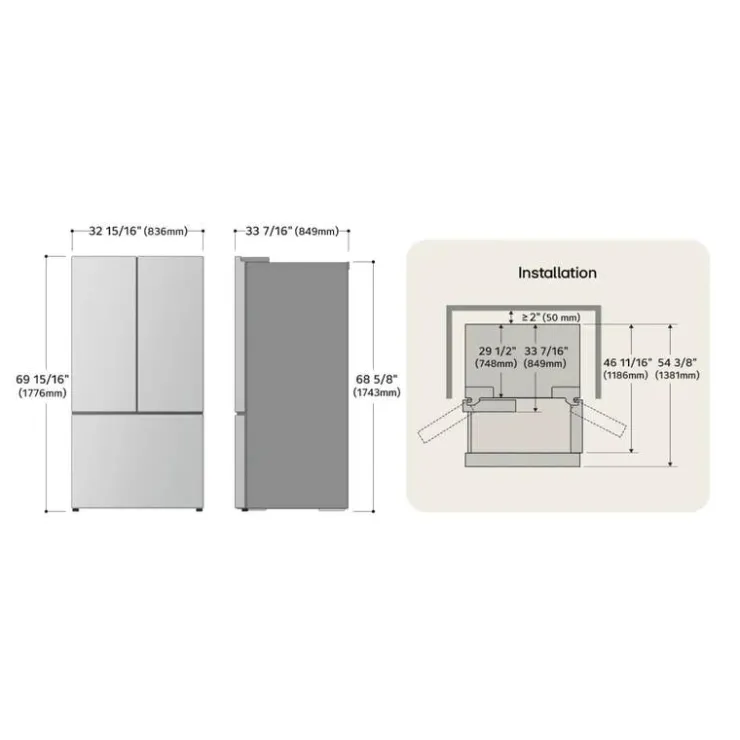 LG 25 Cu Ft 33 In Refrigerator Bottom Freezer, French door - LF25S6200S Stainless Steel