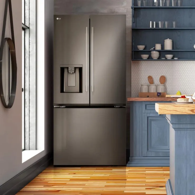 LG 25 Cu Ft 33 In Refrigerator Bottom Freezer, French door - LF25H6330D Black Stainless Clearance