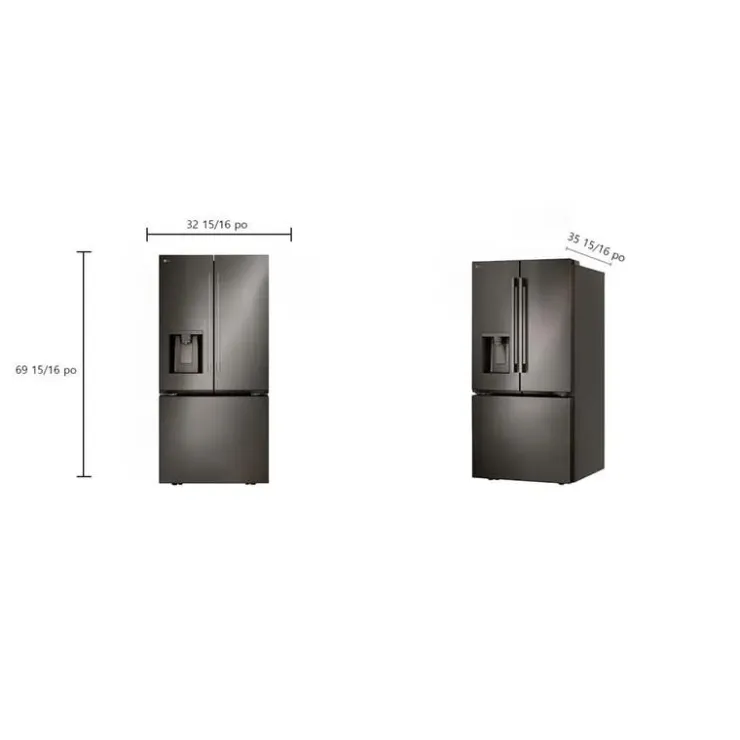 LG 25 Cu Ft 33 In Refrigerator Bottom Freezer, French door - LF25H6330D Black Stainless Clearance