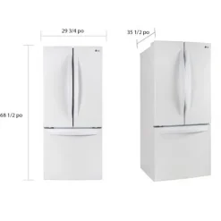 LG 30 in 21,8 Cu ft Refrigerator Bottom Freezer, French door - LRFNS2200W White Sale