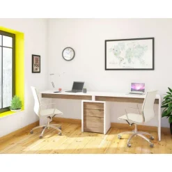 Nexera Liber-T 3pcs Home Office Set, White And Walnut - White and Brown Outlet