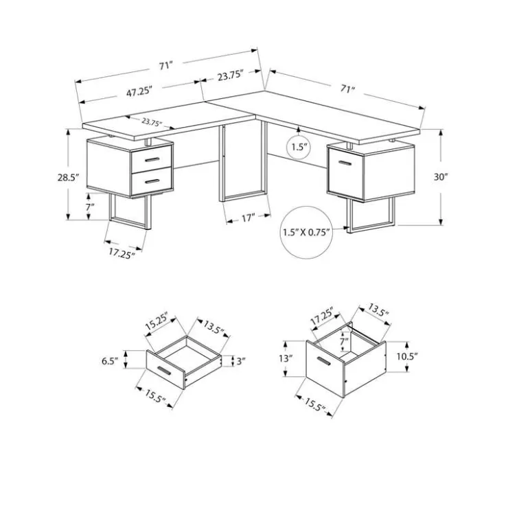 Monarch L-shaped computer desk / cement-look top - Grey Outlet
