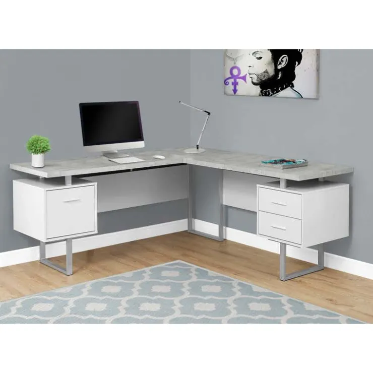 Monarch L-shaped computer desk / cement-look top - Grey Outlet