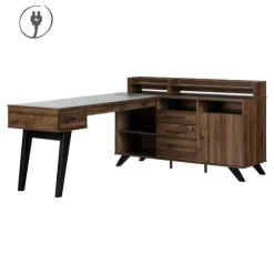 Meubles South Shore L-Shaped Desk With Power Bar - South Shore Brown Hot