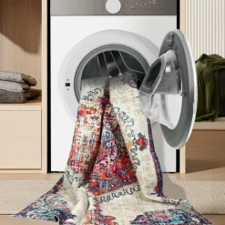 Machine Washable Indoor Rug - 5 x 7 Beige/Blue/Orange/Pink New