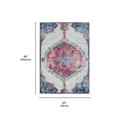 Machine Washable Indoor Rug - 5 x 7 Beige/Blue/Orange/Pink New